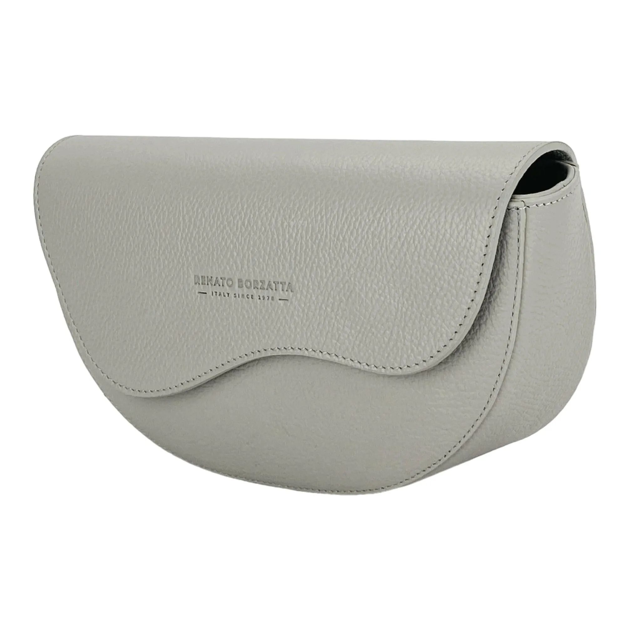 RB1027BO | Women's rounded crossbody bag in genuine leather Made in Italy. Removable and adjustable leather shoulder strap. Polished Nickel Accessories - Ice Color - Dimensions: 25 x 15 x 9 cm