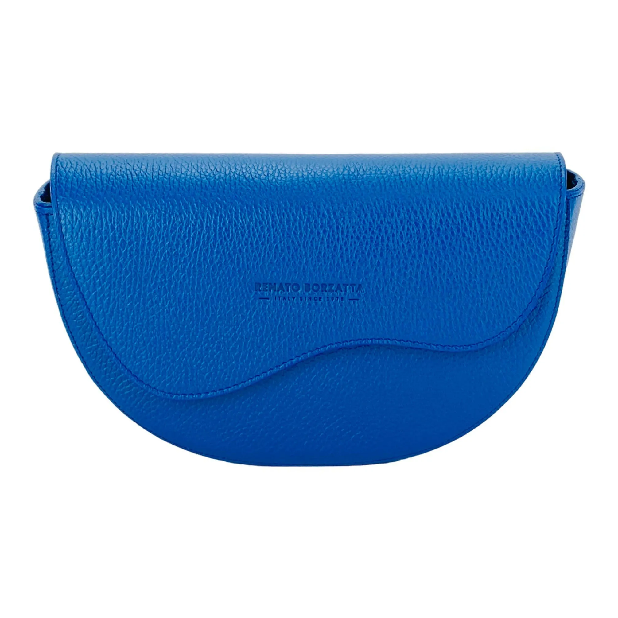 RB1027CH | Women's rounded crossbody bag in genuine leather Made in Italy. Removable and adjustable leather shoulder strap. Polished Nickel Accessories - Royal Blue Color - Dimensions: 25 x 15 x 9 cm