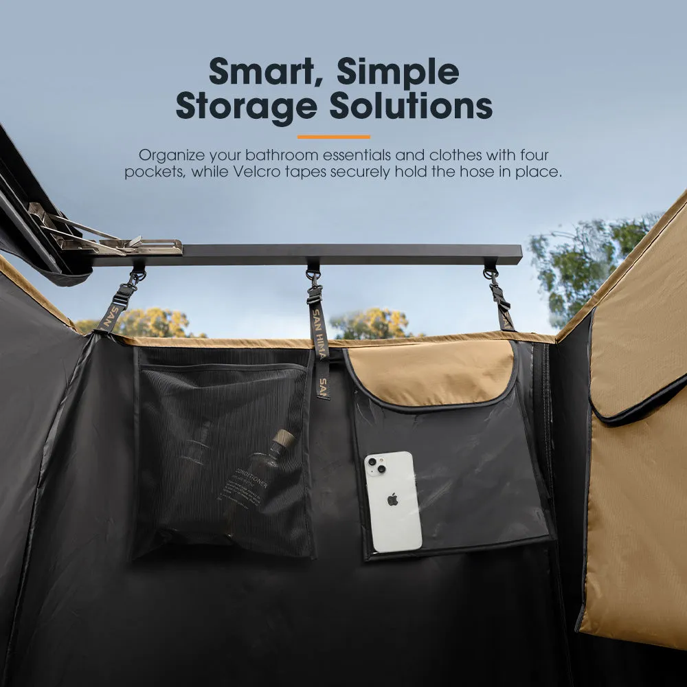 San Hima Camping Shower Tent Awning Fold-Out Instant Ensuite   8L Gas Hot Water Heater
