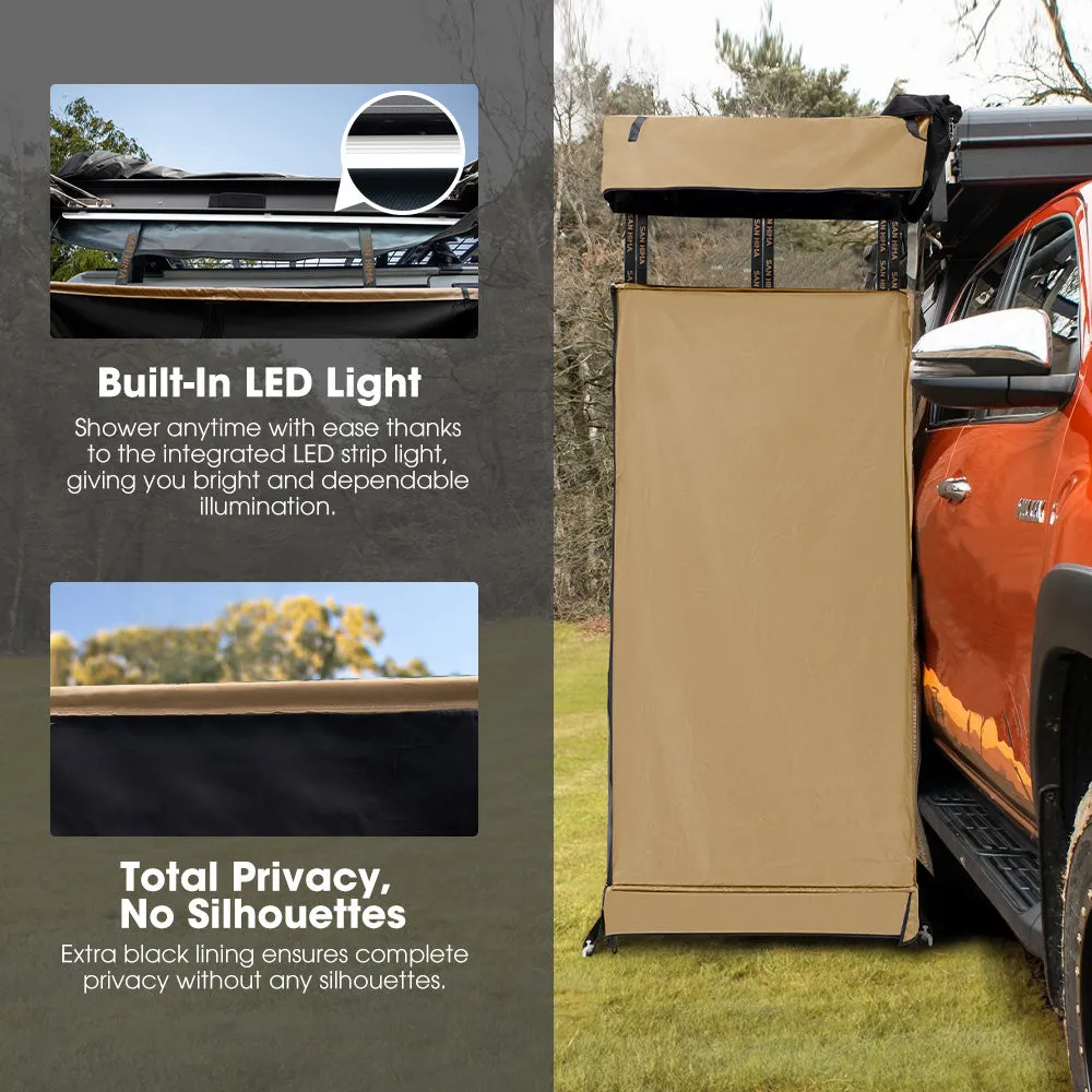 San Hima Camping Shower Tent Awning Fold-Out Instant Ensuite   8L Gas Hot Water Heater