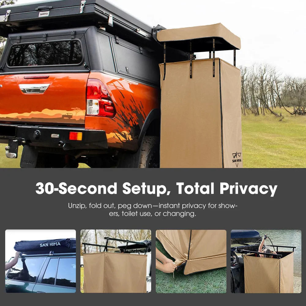 San Hima Camping Shower Tent Awning Fold-Out Instant With 8L Gas Hot Water Heater