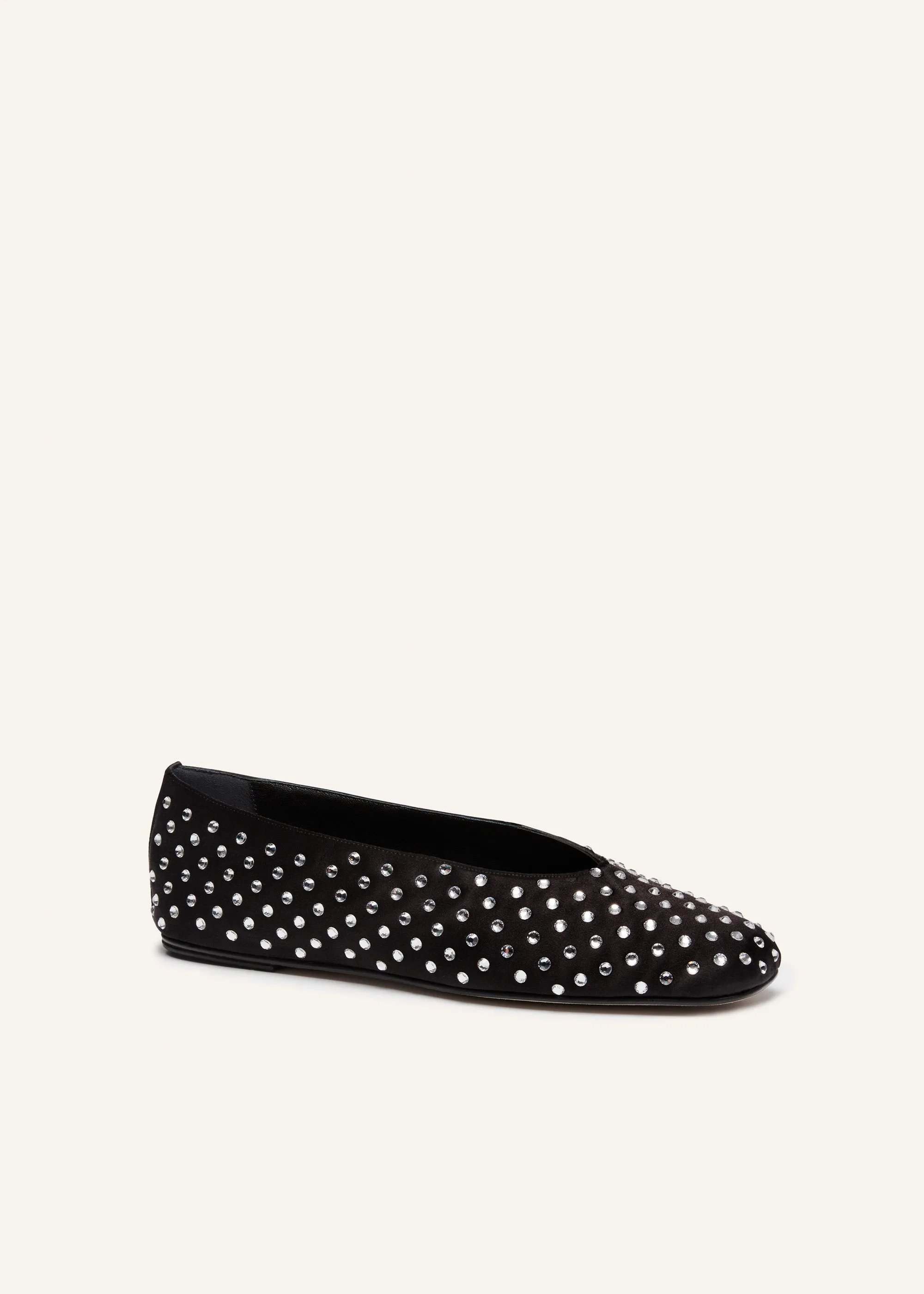 Satin ballet flats in black crystals