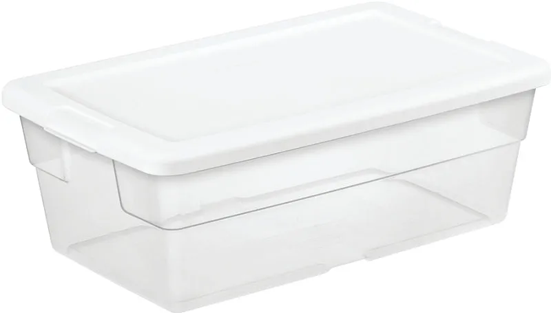 Sterilite 16428012 Storage Box, Plastic, Clear/White, 13-5/8 in L, 8-1/4 in W, 4-7/8 in H :EA: QUANTITY: 12