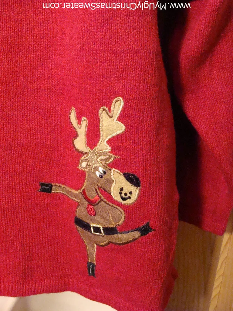 Tacky Ugly Christmas Sweater Dancing Reindeer and Santa (f190)