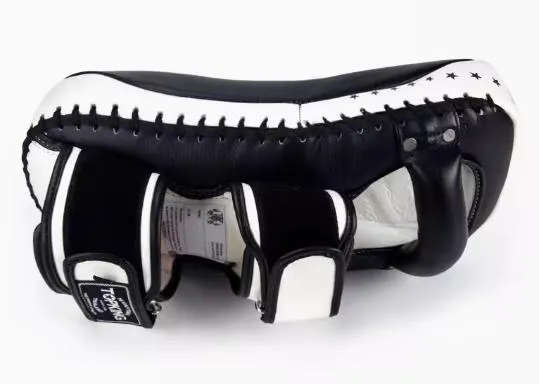 TOP KING TKKPE-CV MUAY THAI BOXING MMA EXTREME KICK PADS M-L Leather Black White