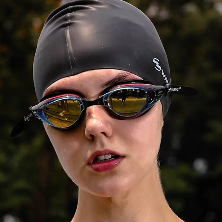 WAVE Electroplating HD Anti-fog Myopia Swimming Glasses, Color: Blue Red Optical