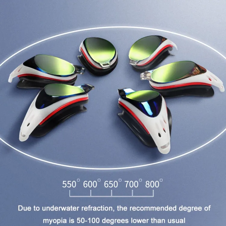 WAVE Electroplating HD Anti-fog Myopia Swimming Glasses, Color: Blue Red Optical