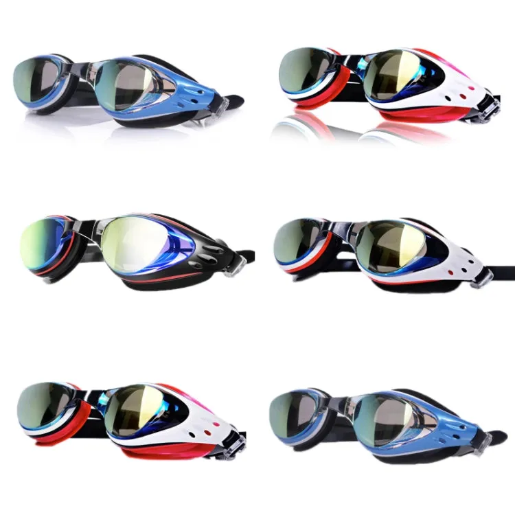 WAVE Electroplating HD Anti-fog Myopia Swimming Glasses, Color: Blue Red Optical