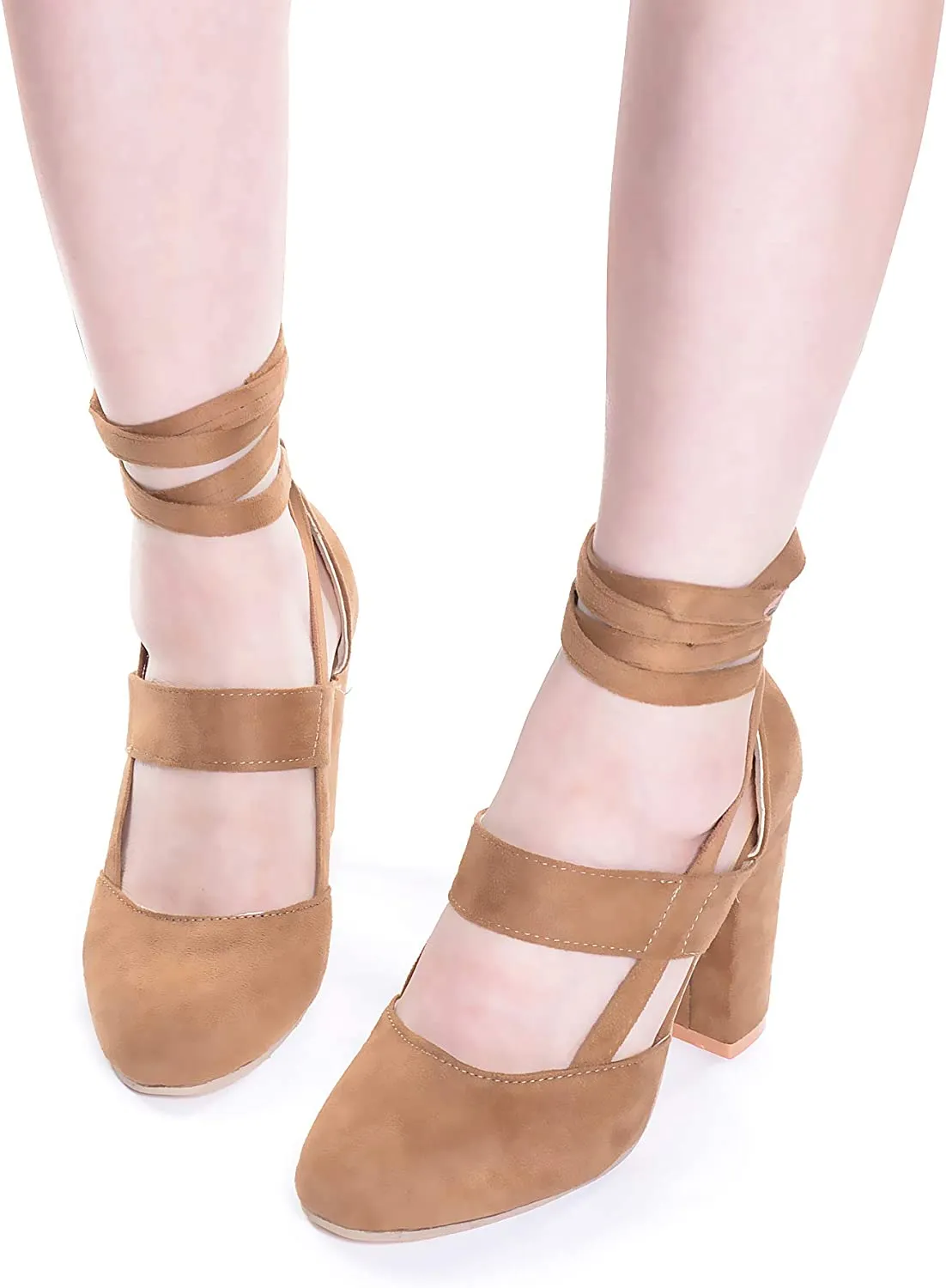 Women High Heel Sandals Closed Toe Pumps Square Heel Shoes