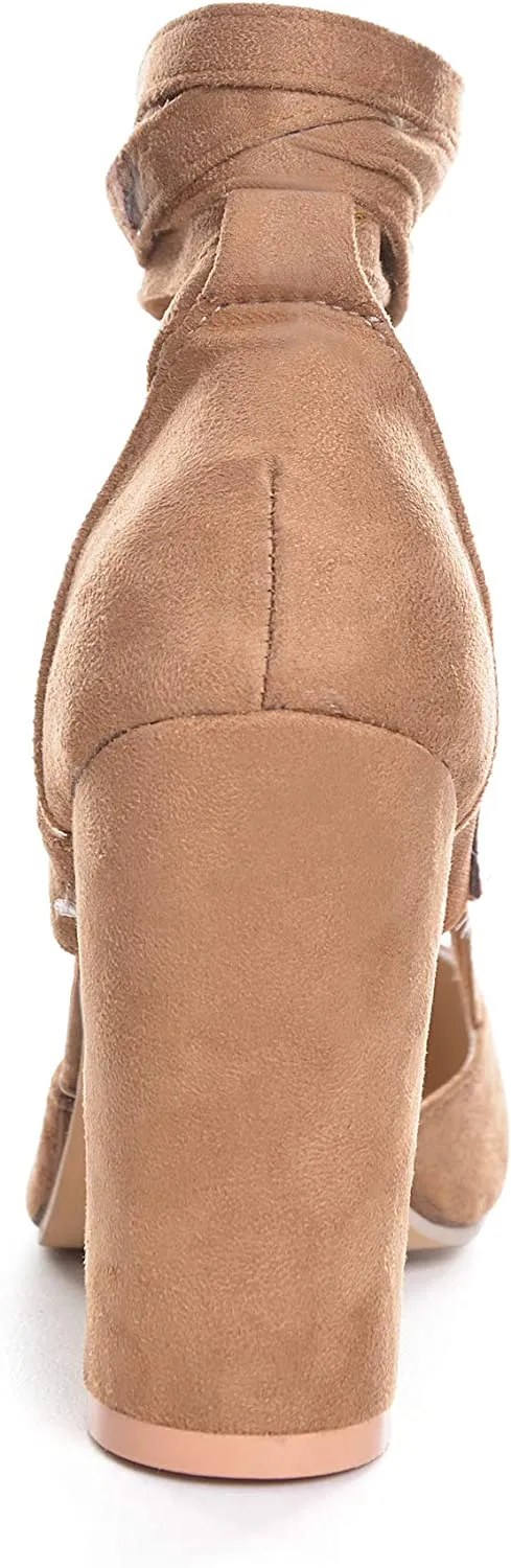 Women High Heel Sandals Closed Toe Pumps Square Heel Shoes