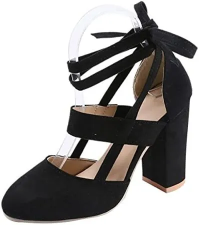 Women High Heel Sandals Closed Toe Pumps Square Heel Shoes