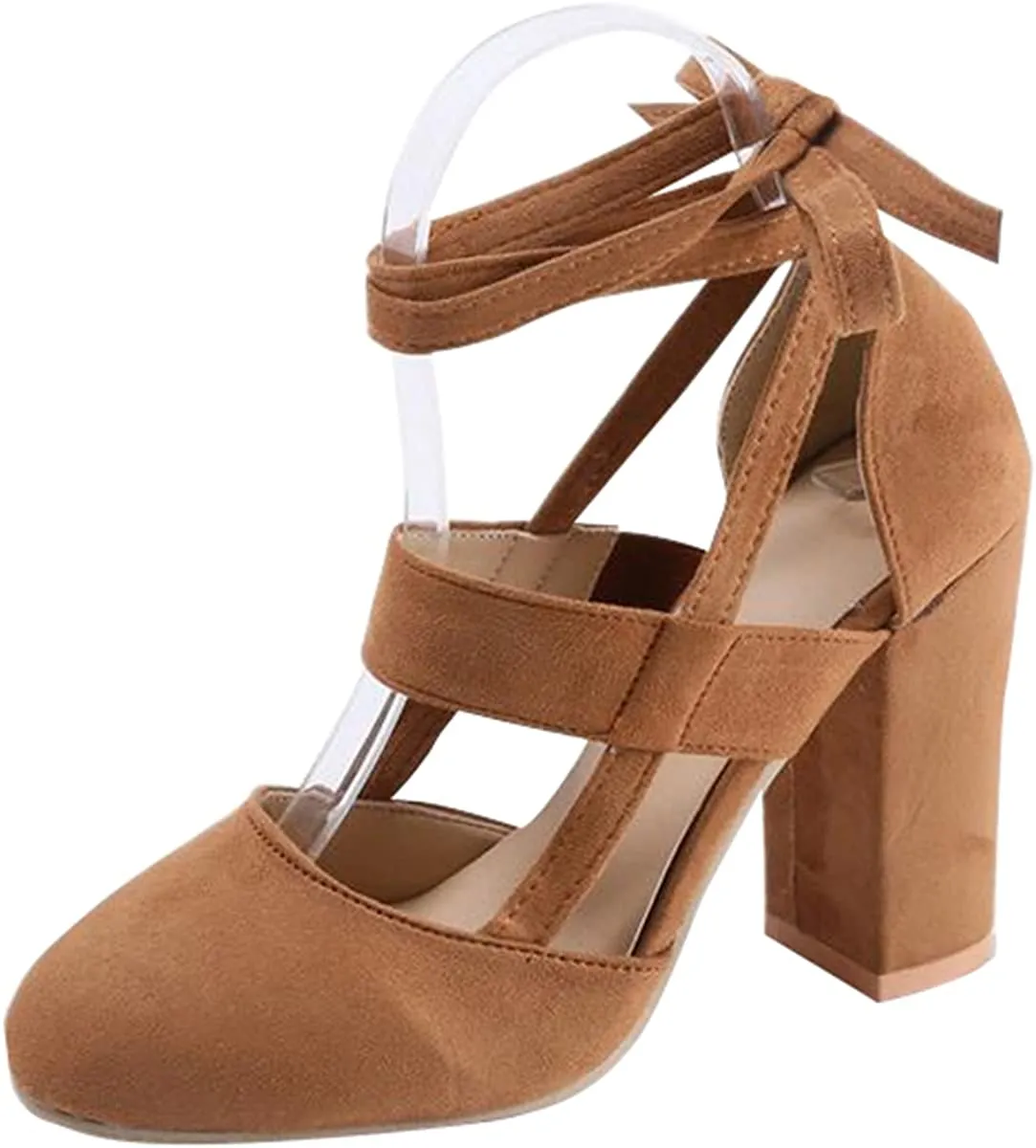 Women High Heel Sandals Closed Toe Pumps Square Heel Shoes
