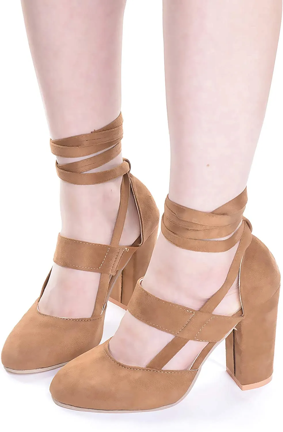 Women High Heel Sandals Closed Toe Pumps Square Heel Shoes