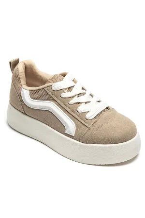 WOMEN'S SUEDE TEXTILE THICK BOTTOM PLATFORM TRAINERS IN KHAKI