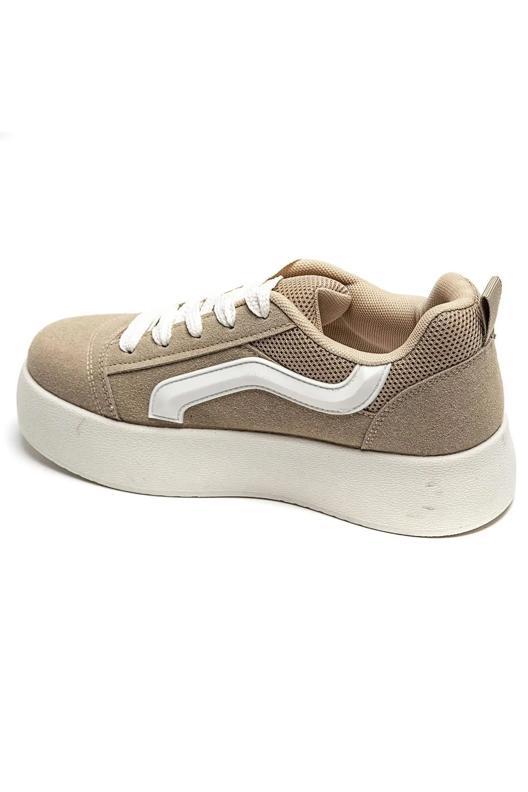 WOMEN'S SUEDE TEXTILE THICK BOTTOM PLATFORM TRAINERS IN KHAKI
