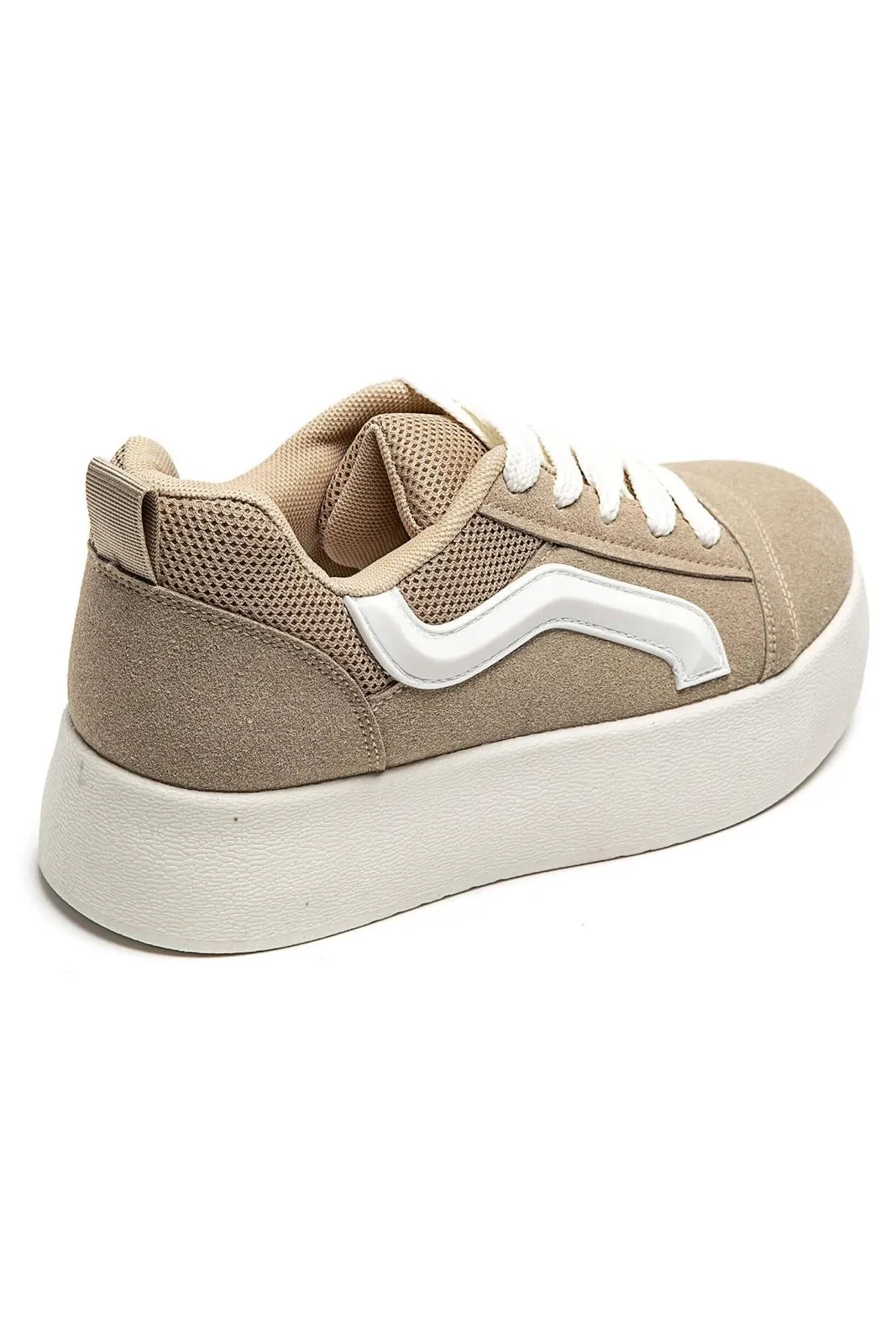 WOMEN'S SUEDE TEXTILE THICK BOTTOM PLATFORM TRAINERS IN KHAKI
