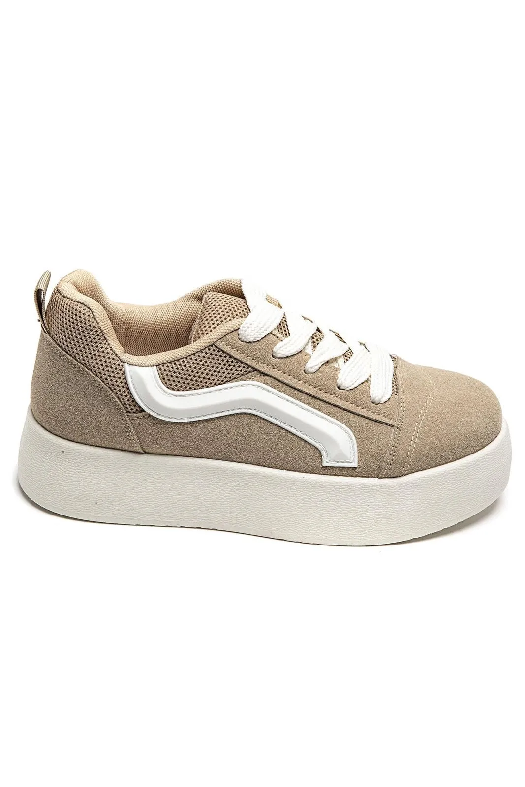 WOMEN'S SUEDE TEXTILE THICK BOTTOM PLATFORM TRAINERS IN KHAKI